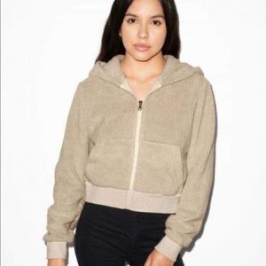 Cream/tan terry cloth cropped zipper hoodie